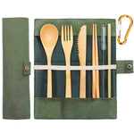 Bamboo Travel Utensils Sustainable Bamboo Cutlery Set Reusable Knife,Fork,Spoon,Biodegradable Straws Chopsticks Zero Waste Wrap